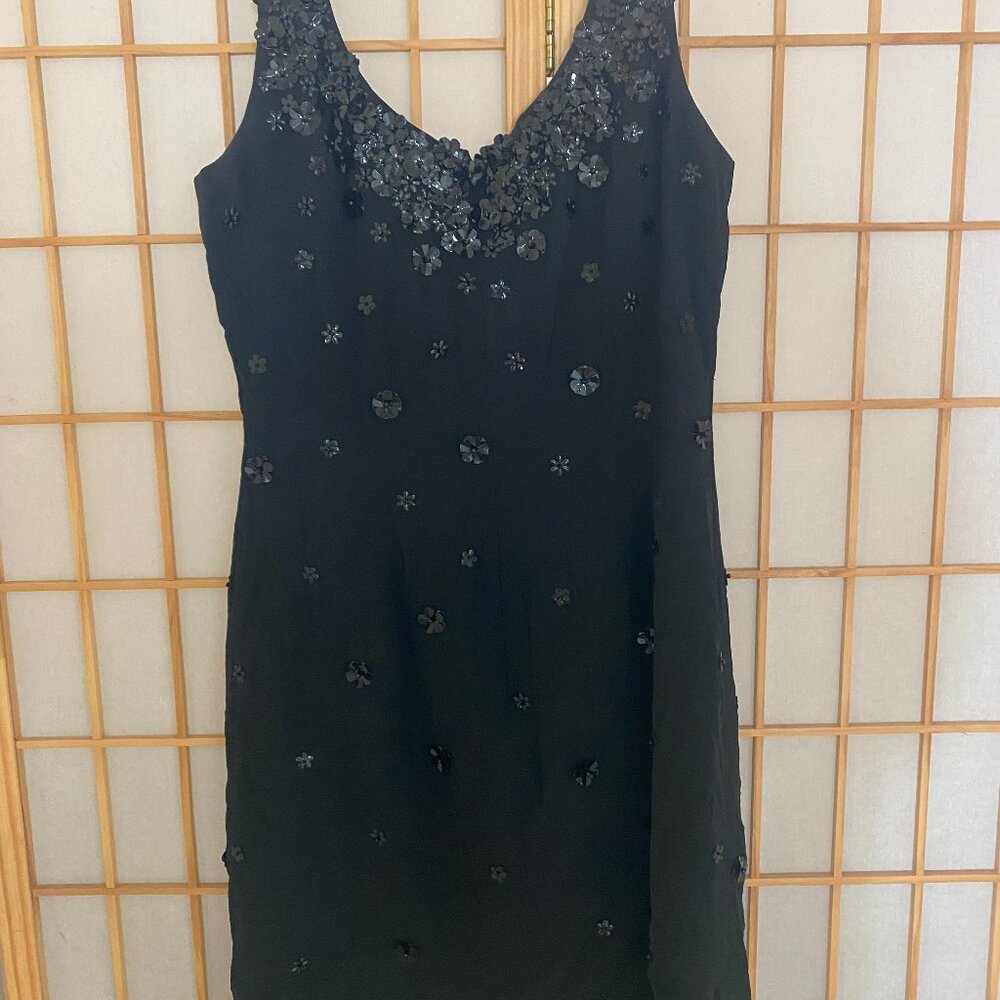 Black Cocktail Party Beaded Silk Dress